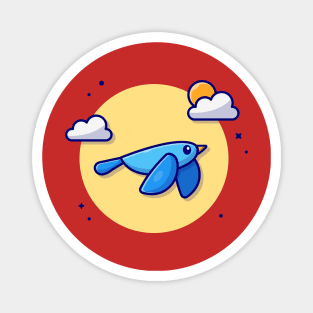 Cute Blue Bird Flying With Cloud And Sun Cartoon Vector Icon Illustration Magnet